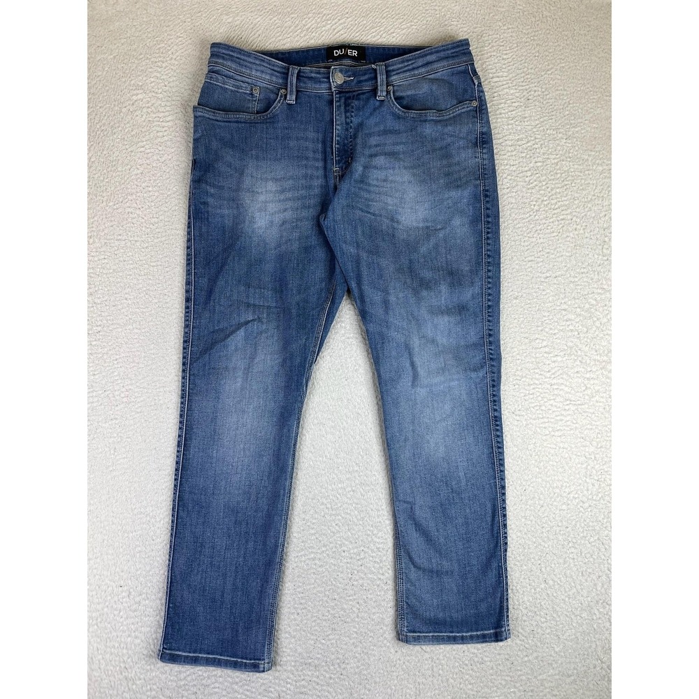 DU/ER L2X Slim Straight Jeans Mens 34x30 Blue Stretch Denim Medium Wash Pants